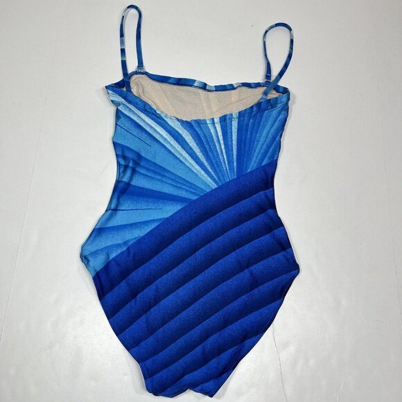 GOTTEX 1 Piece Bandeau Style Swimsuit Striped Blue With Hibiscus Flower Size 10 - Picture 7 of 9